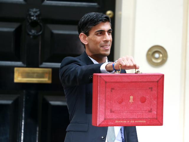 Rishi Sunak with red budget box