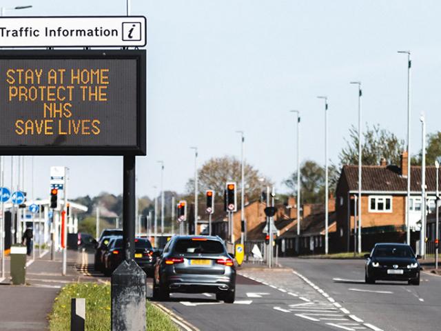 Traffic information sign stay at home