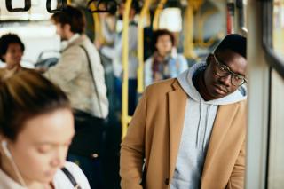 A man on a bus