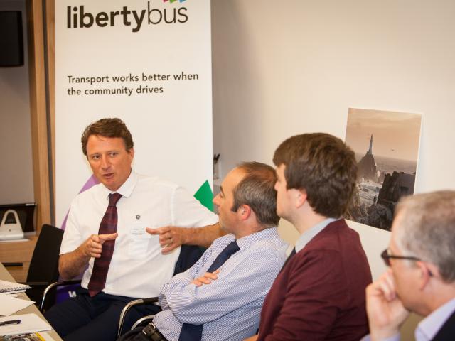 Tristen Dodd, Director of Transport Policy, States of Jersey (left) makes a point at the UTG bus franchising masterclass